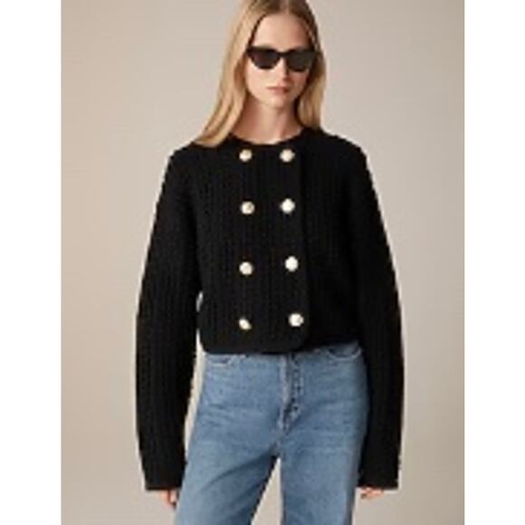 J Crew Cotton Lady Jacket Cardigan Sweater Wm's Black gold button SZ S FLAW #467 - Picture 2 of 8